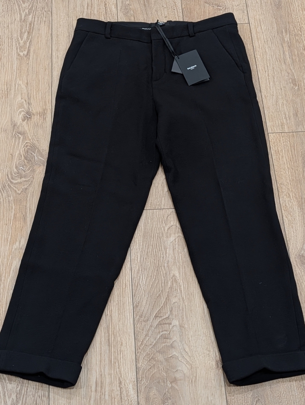 $1690 Mens Balmain Tapered Cropped Trouser Pants Black 50 US 34